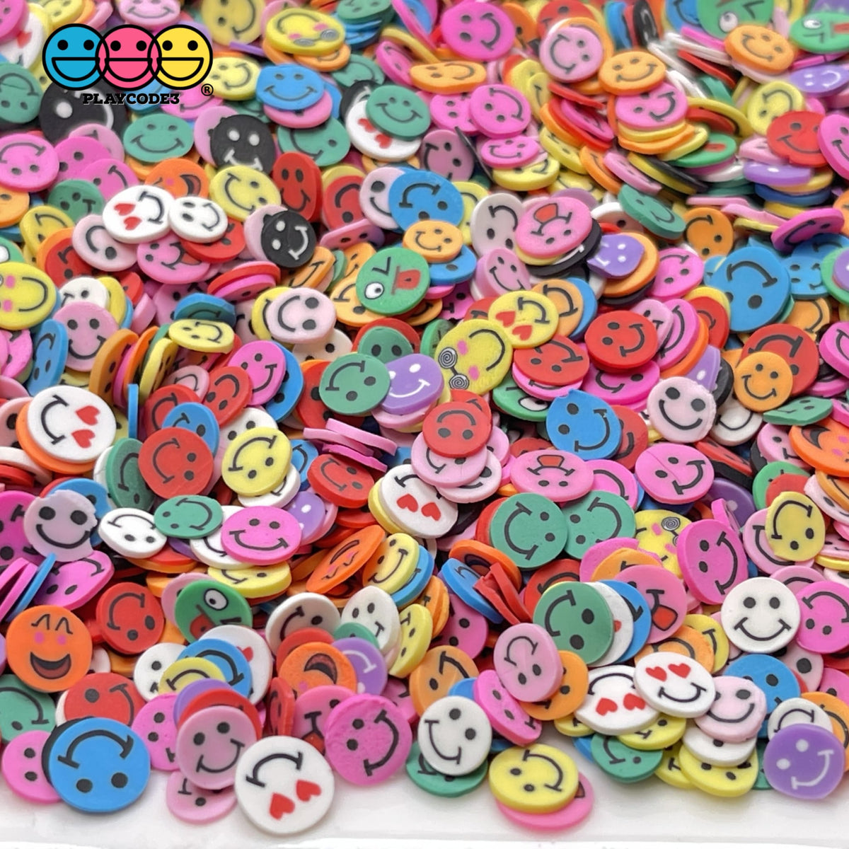 Smiling faces multiple colors fimo slices fake clay sprinkles emojis d