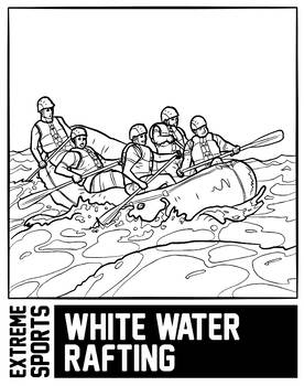 White water rafting extreme sports coloring pagebook by scworkspace