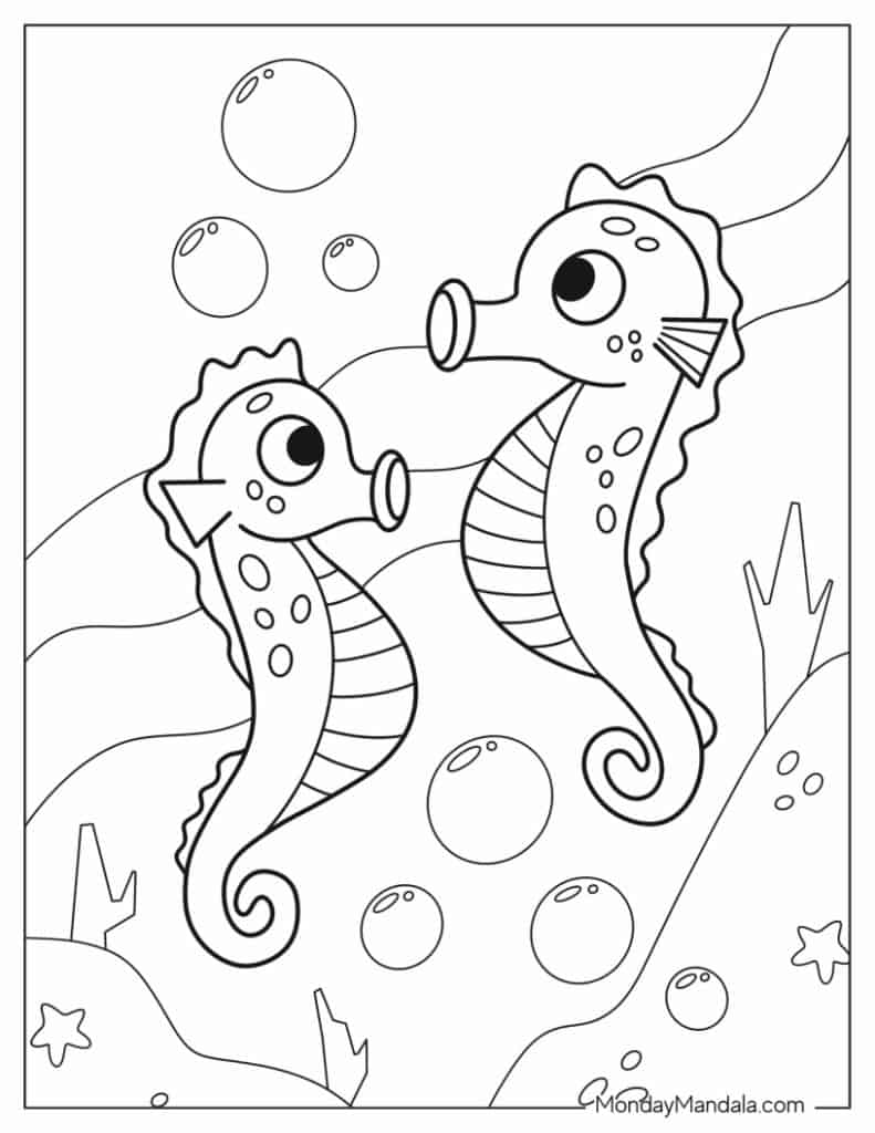 Seahorse coloring pages free pdf printables