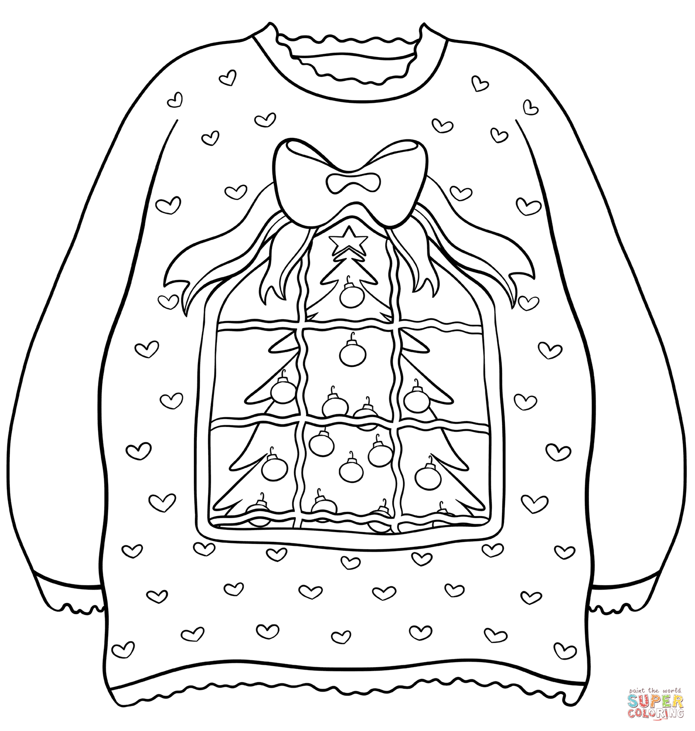 Sweater with christmas tree coloring page free printable coloring pages