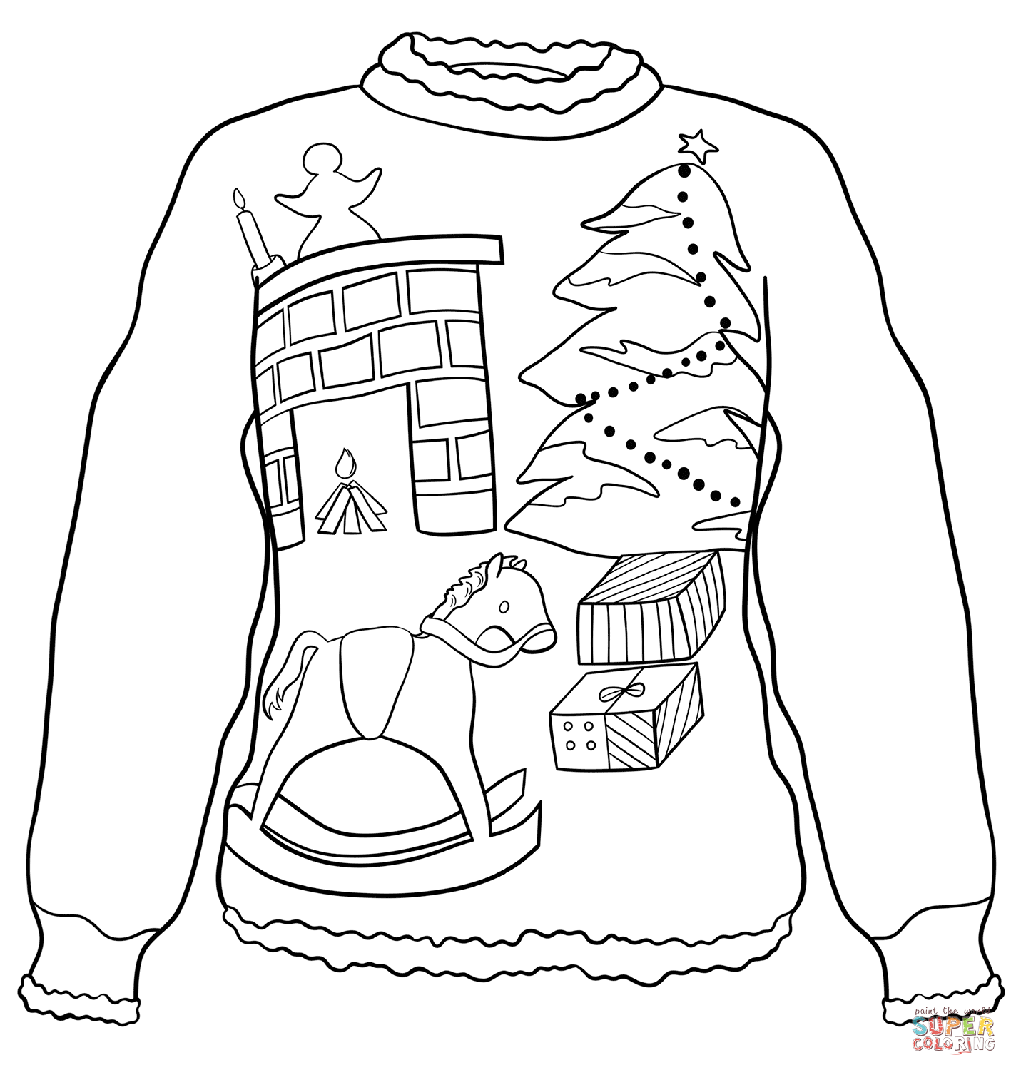 Sweater with christmas scene coloring page free printable coloring pages