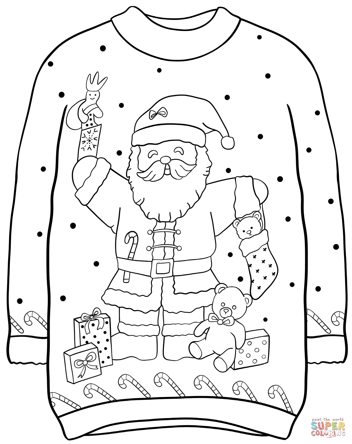 Christmas sweater with santa coloring page free printable coloring pages