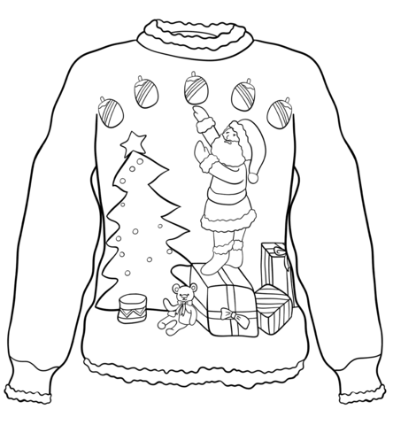 Christmas sweater with santa coloring page free printable coloring pages