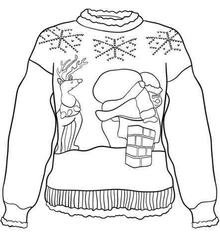 Christmas sweater with santa on rooftop coloring page free printable coloring pages