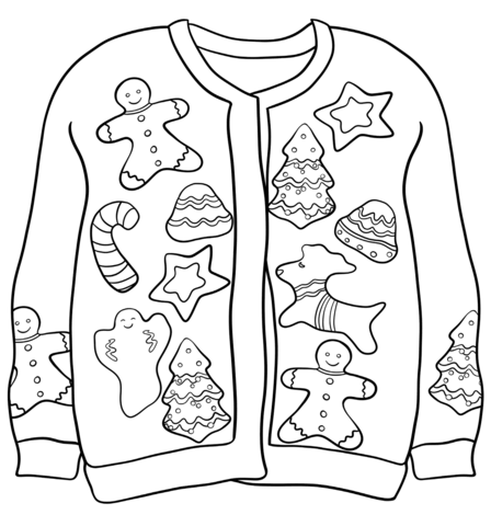 Christmas sweater with gingerbreads coloring page free printable coloring pages