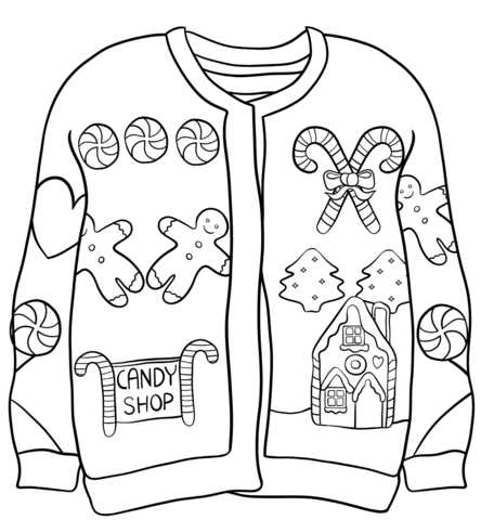 Christmas sweater with candy shop coloring page free printable coloring pages