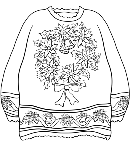 Sweater with christmas wreath coloring page free printable coloring pages