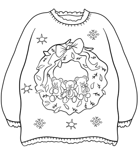 Christmas sweater with wreath coloring page free printable coloring pages