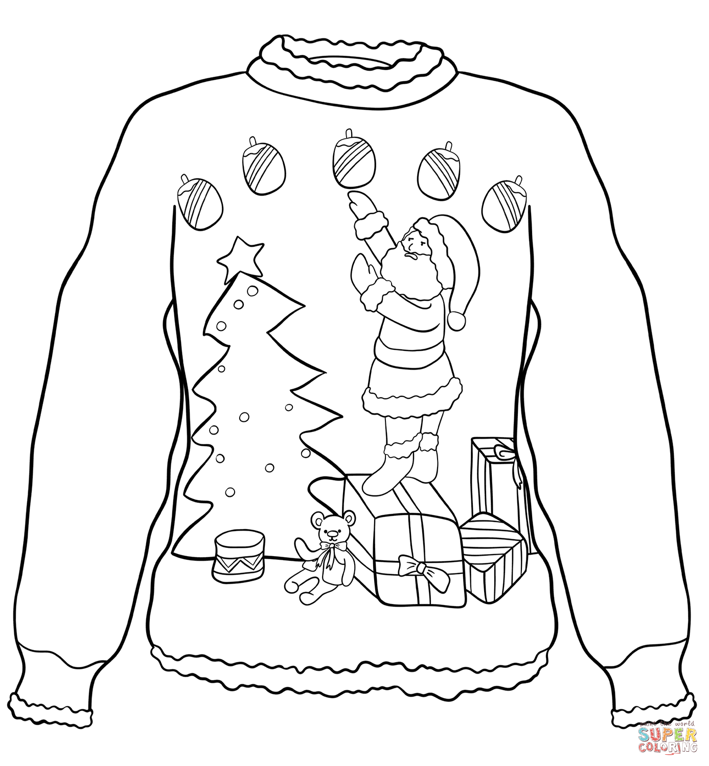 Christmas sweater with santa coloring page free printable coloring pages