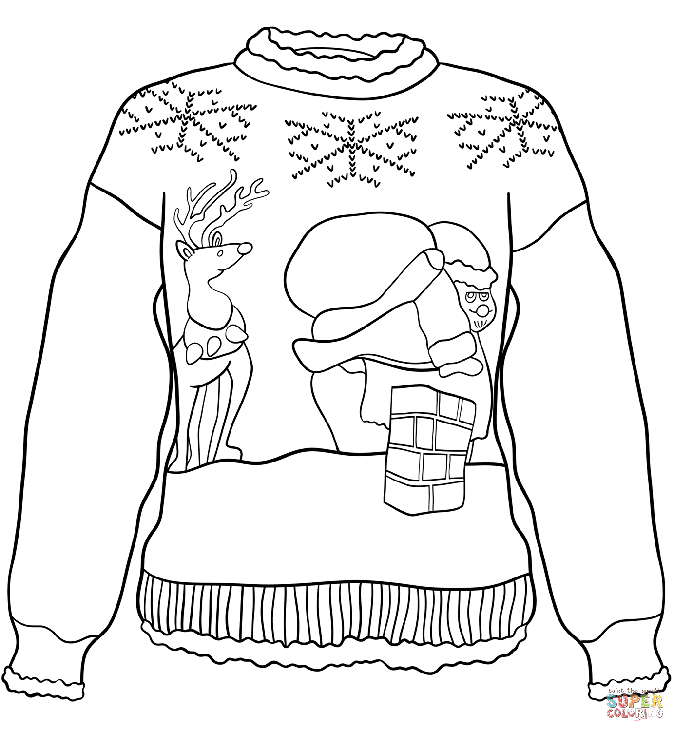 Christmas sweater with santa on rooftop coloring page free printable coloring pages