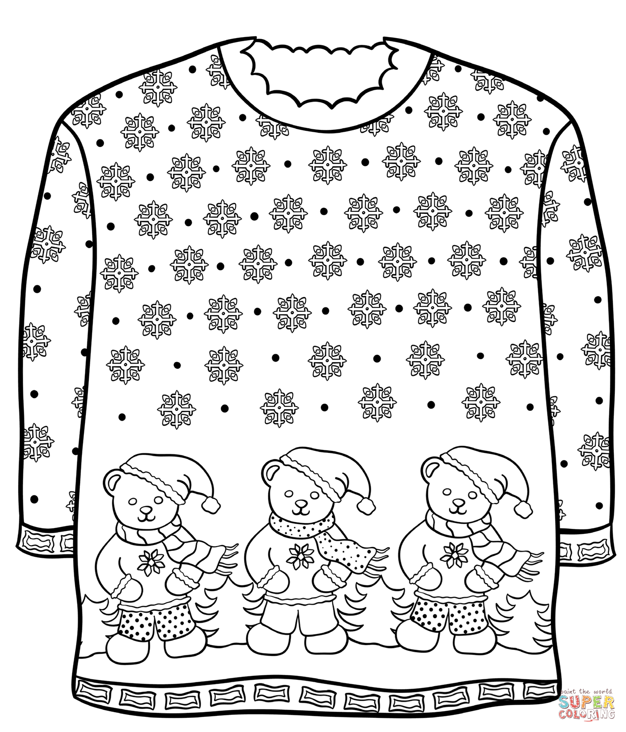 Christmas sweater with teddy bears coloring page free printable coloring pages