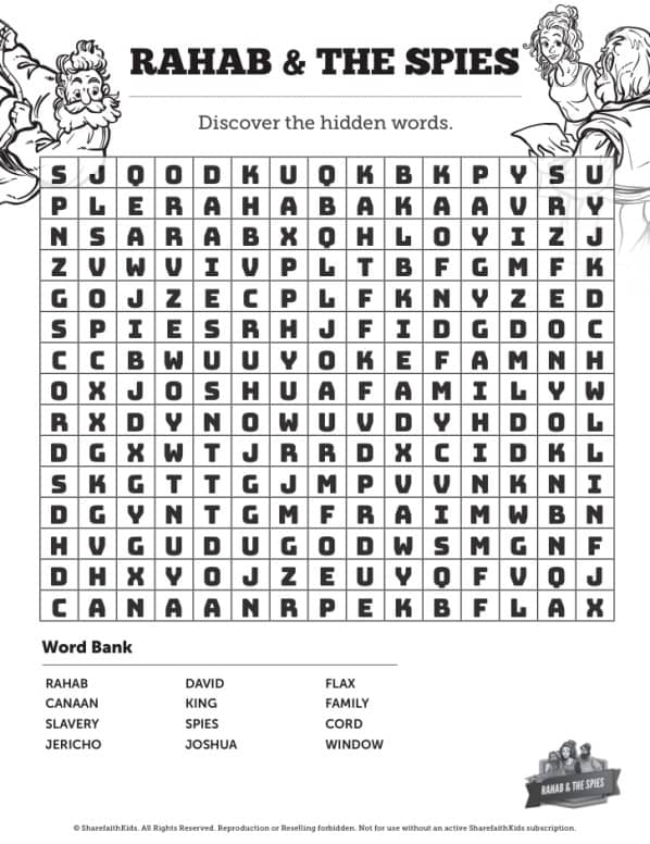 Joshua the story of rahab bible word search puzzles â