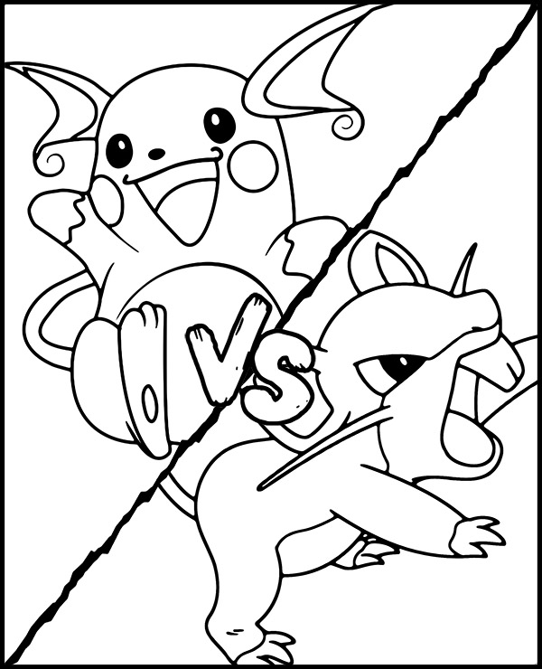 Pokemon coloring page raichu vs rattata