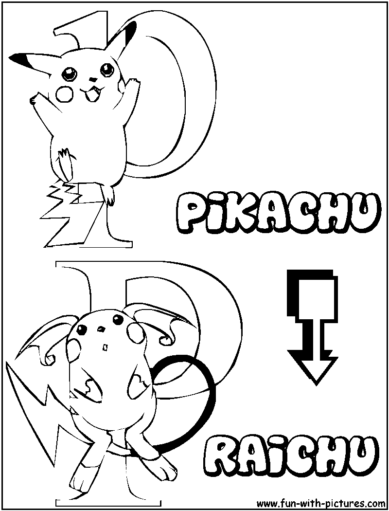 P pikachu raichu coloring page