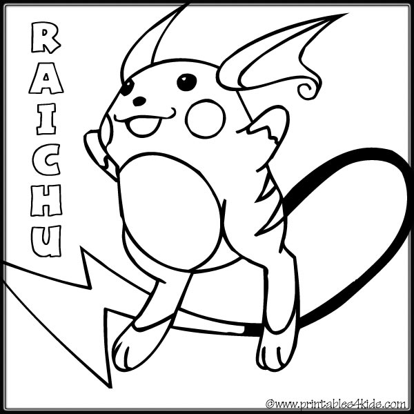 Pokemon raichu coloring page â printables for kids â free word search puzzles coloring pages and other activities