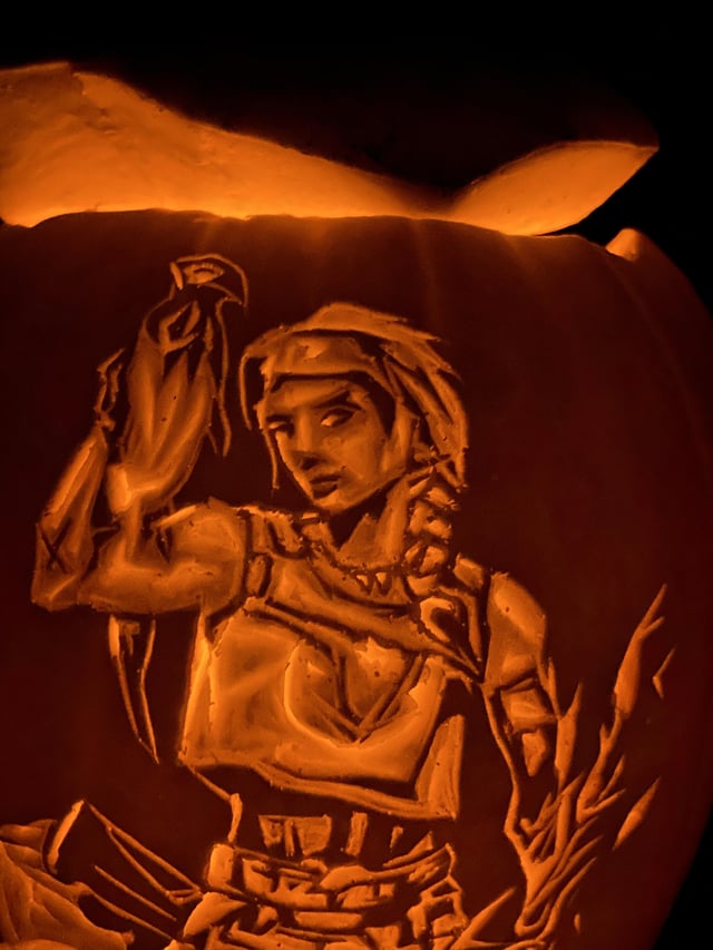 My carving of skye from valorant rpumpkincarving