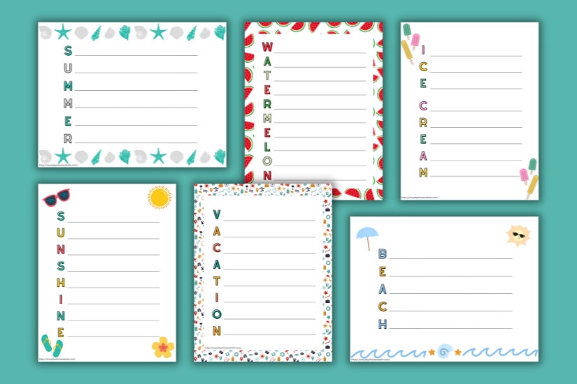 Free printable summer acrostic poem templates