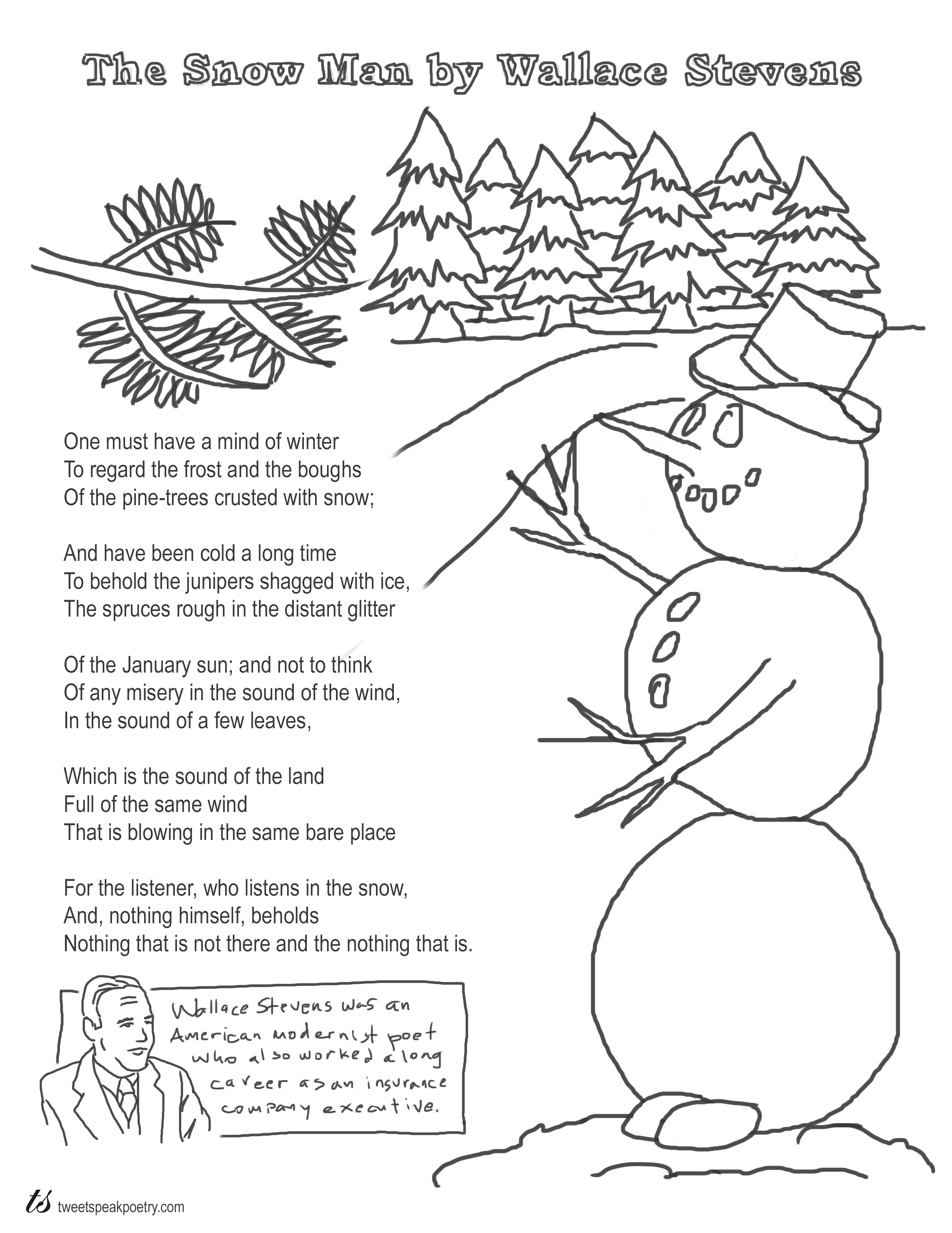 The snow man by wallace stevens coloring page poem