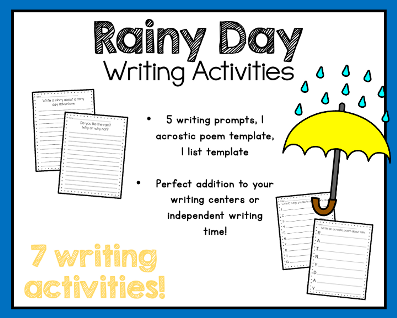 Writing activity pack rainy day st nd rd grade