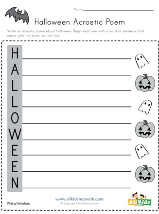 Halloween acrostic poem worksheet all kids network