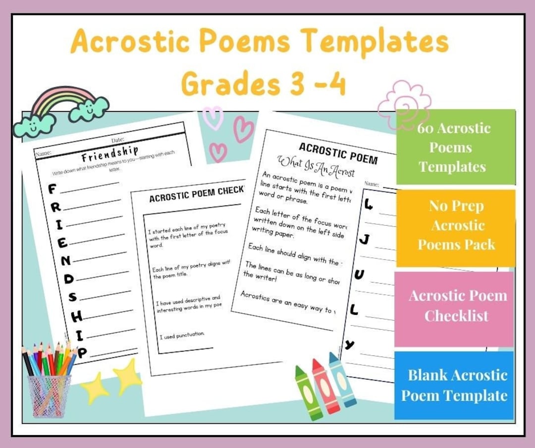 Acrostic poems template printable acrostic poem templates acrostic poetry writing prompts acrostic poem templates acrostic poem