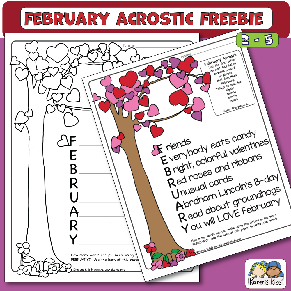 Worksheet february acrostic freebie karens kids printables â karens kids studio