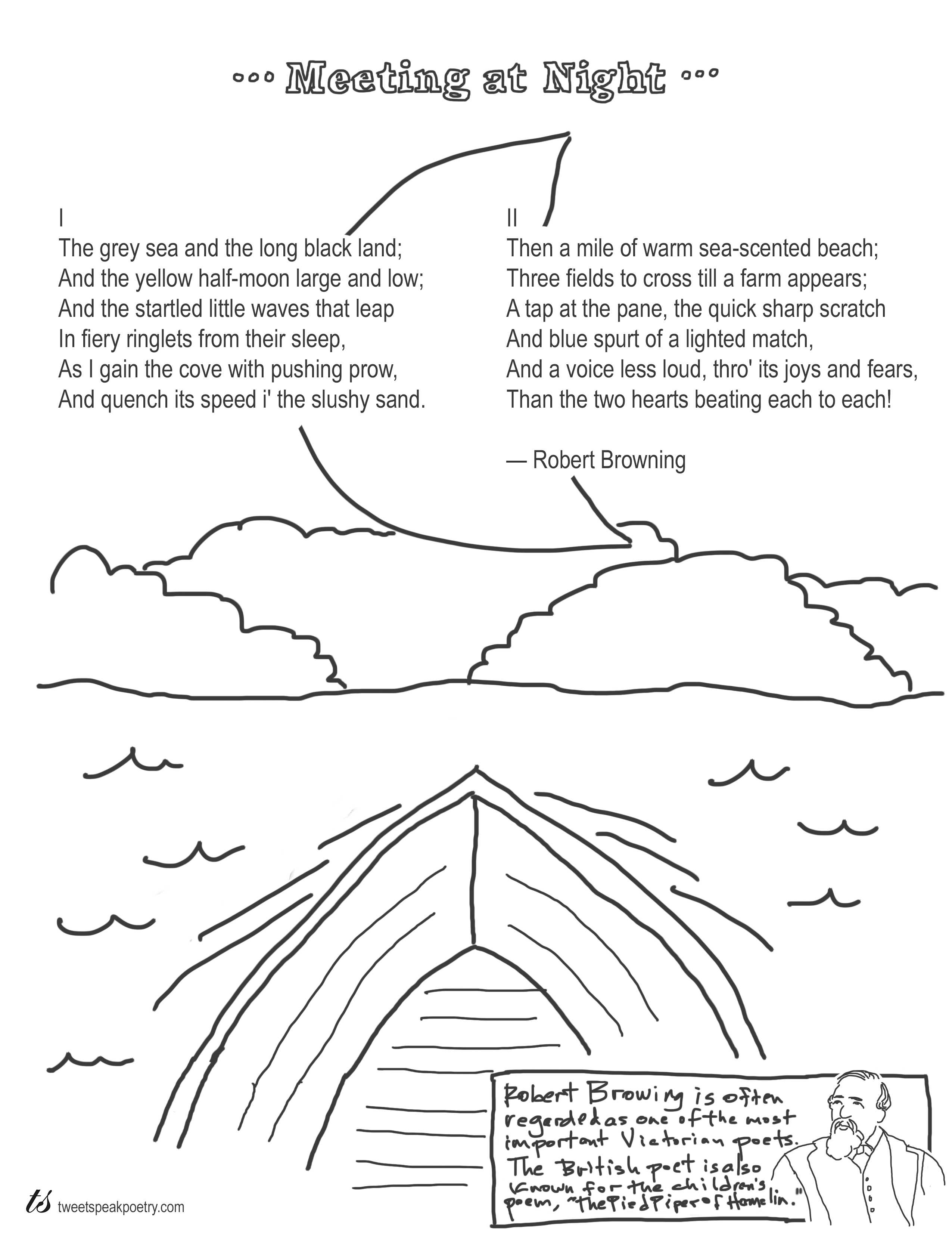 Meeting at night by robert browning coloring page poem