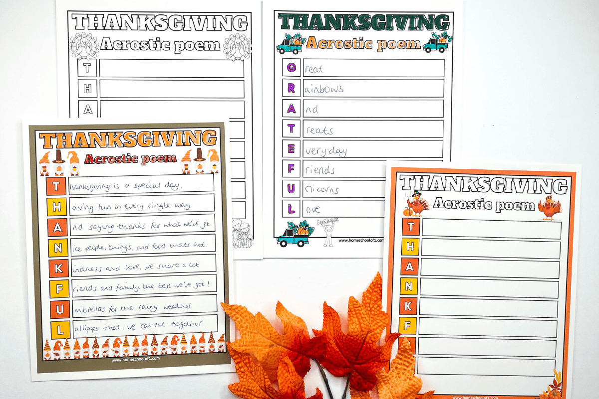 Thanksgiving acrostic poem templates free printables