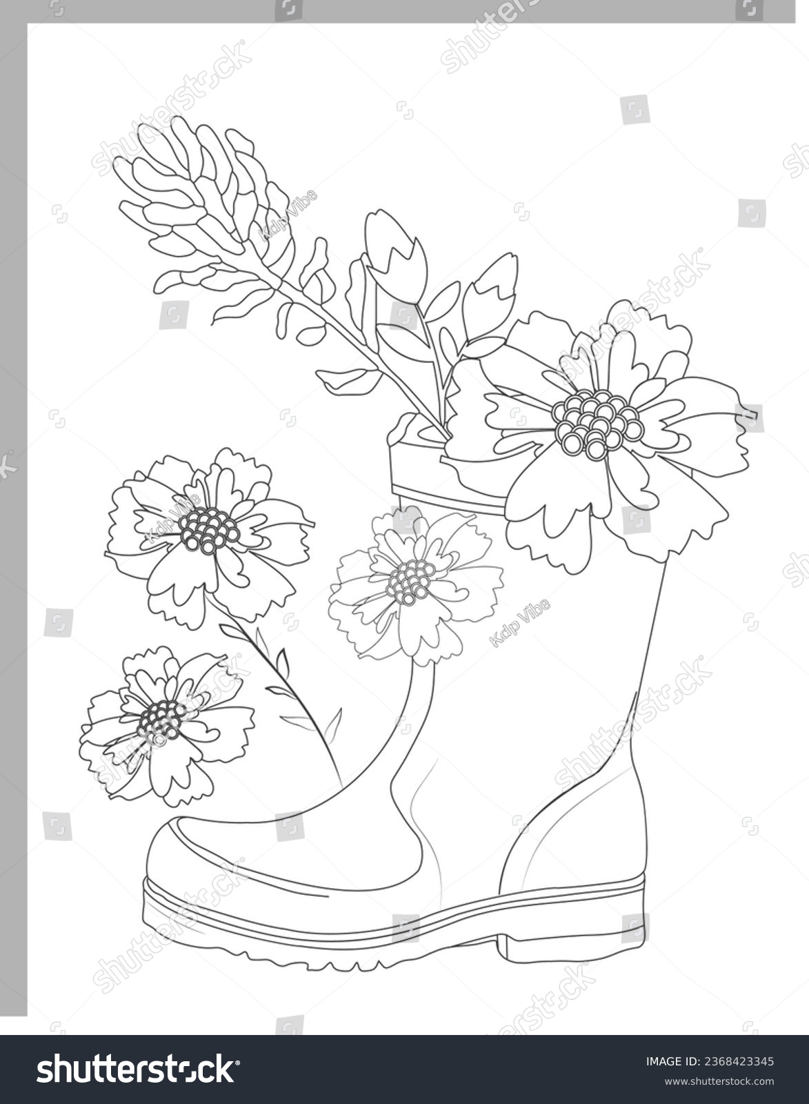 Flower rain boot coloring page template stock vector royalty free