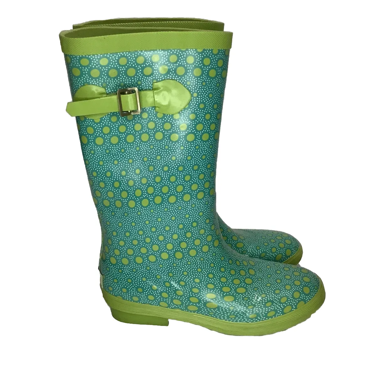 Ll bean boots youth girls wellie winter rain boots polka dots teal lime