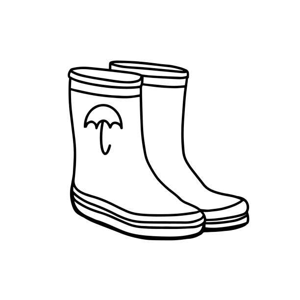 Rubber boots isolated on a white backgroundgardeners boots for working in the garden handdrawn vector illustration in the doodle style stock illustration