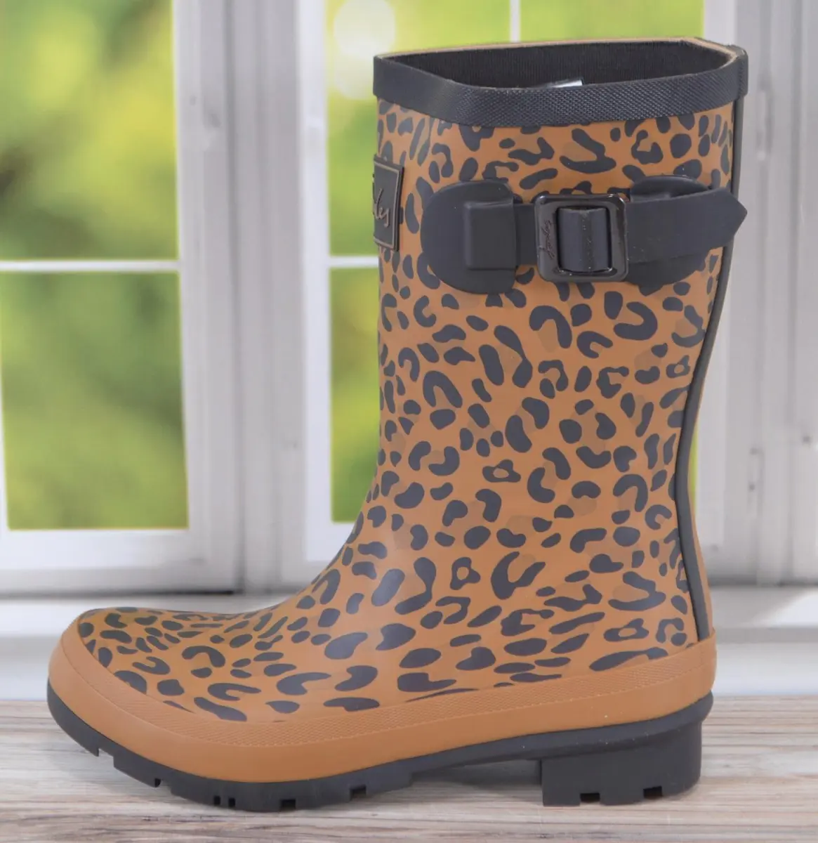 New joules womens molly leopard print welly rain boots size tan black