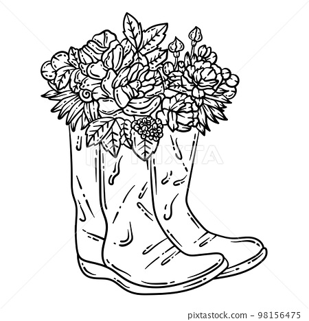 Rubber boots flower spring adult coloring page