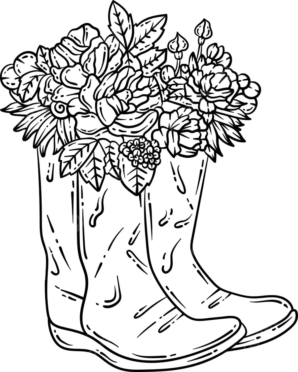 Rubber boots flower spring adult coloring page colouring book spring vector vector colouring book spring vector png and vector with transparent background for free download