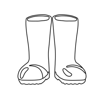 Rubber rain boots in a front view outline doodle sketch vector illustration vector