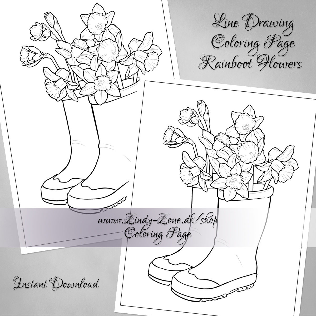 Free rainboot flowers coloring page