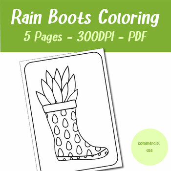 Rain boots pages set coloring for adults and children mercial use kdp