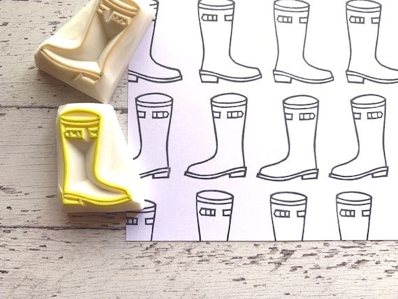 Rain boots rubber stamp garden boots stamp hand carved stamps by talktothesun