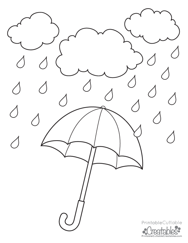 Rainy day umbrella free printable coloring page