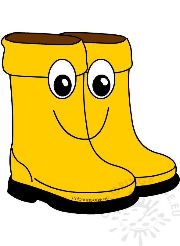 Yellow rain boots cartoon printable coloring page