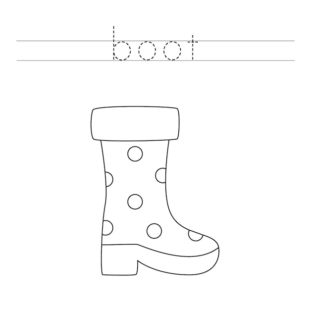 Premium vector trace the letters and color rubber boots handwriting practice for kids