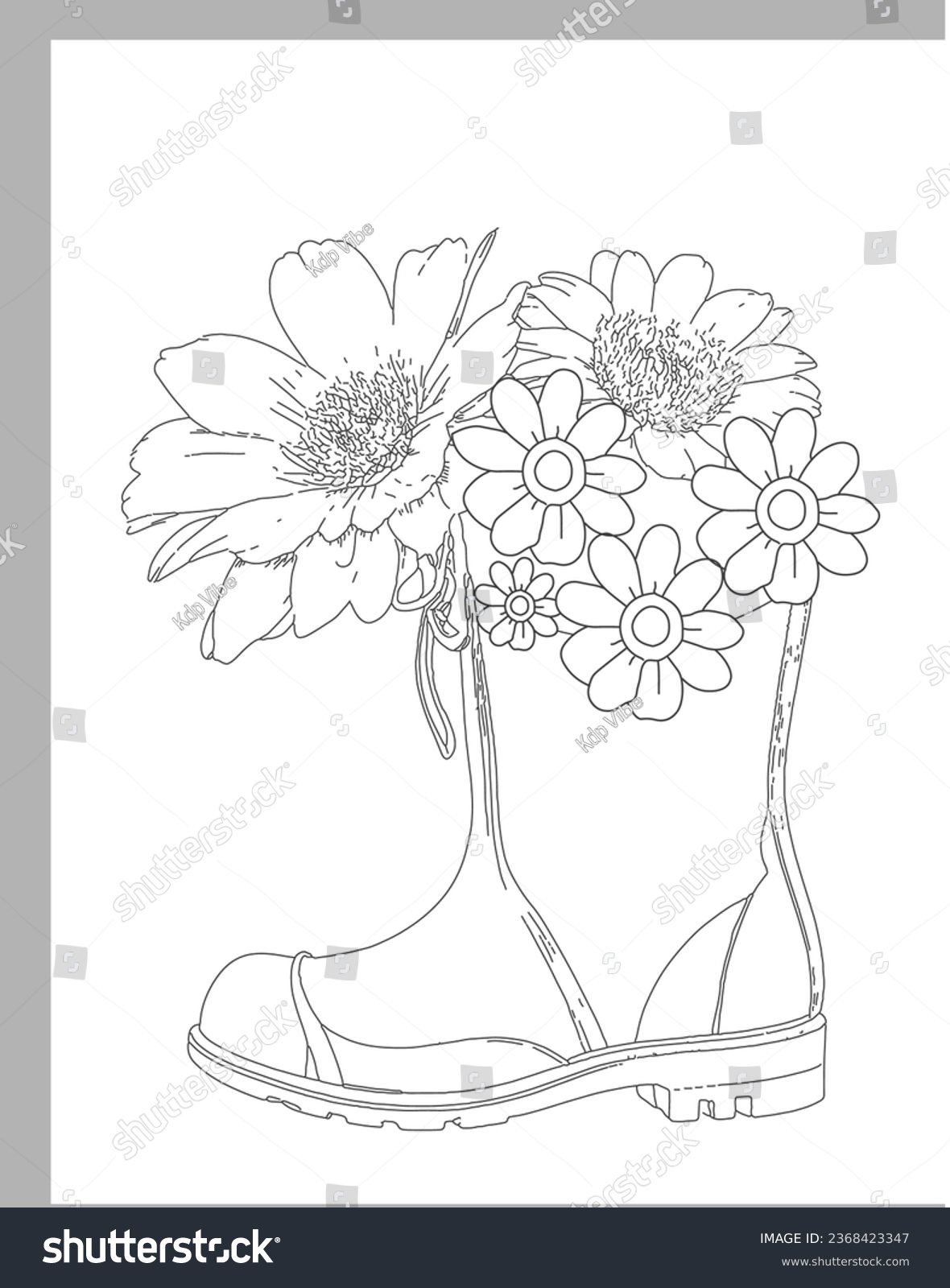 Flower rain boot coloring page template stock vector royalty free