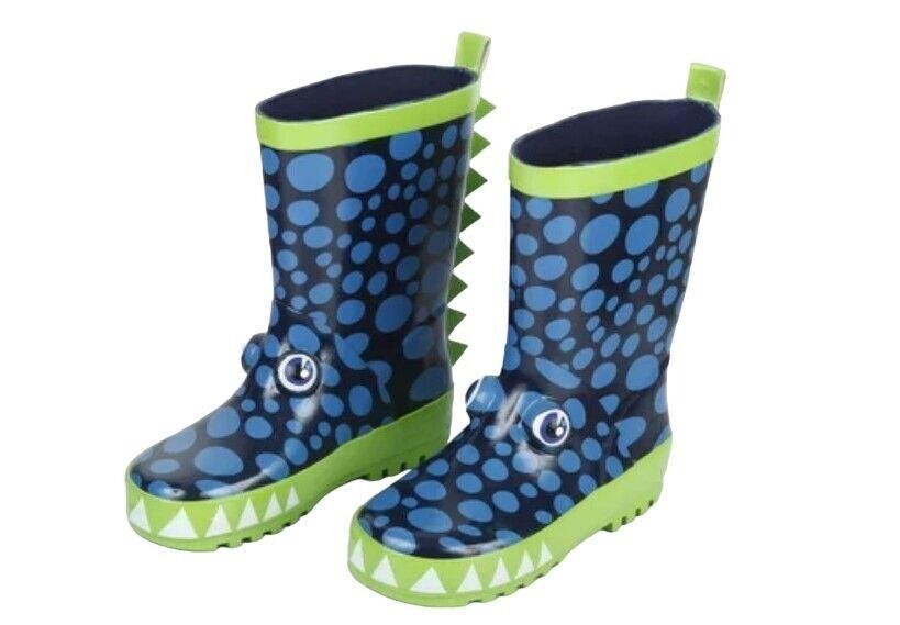 Kids boy girl fashion rain boots size one lor green and blue spotted crodile