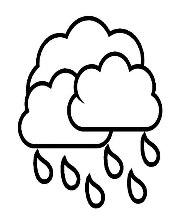 Atmospheric precipitation falling from clouds coloring page