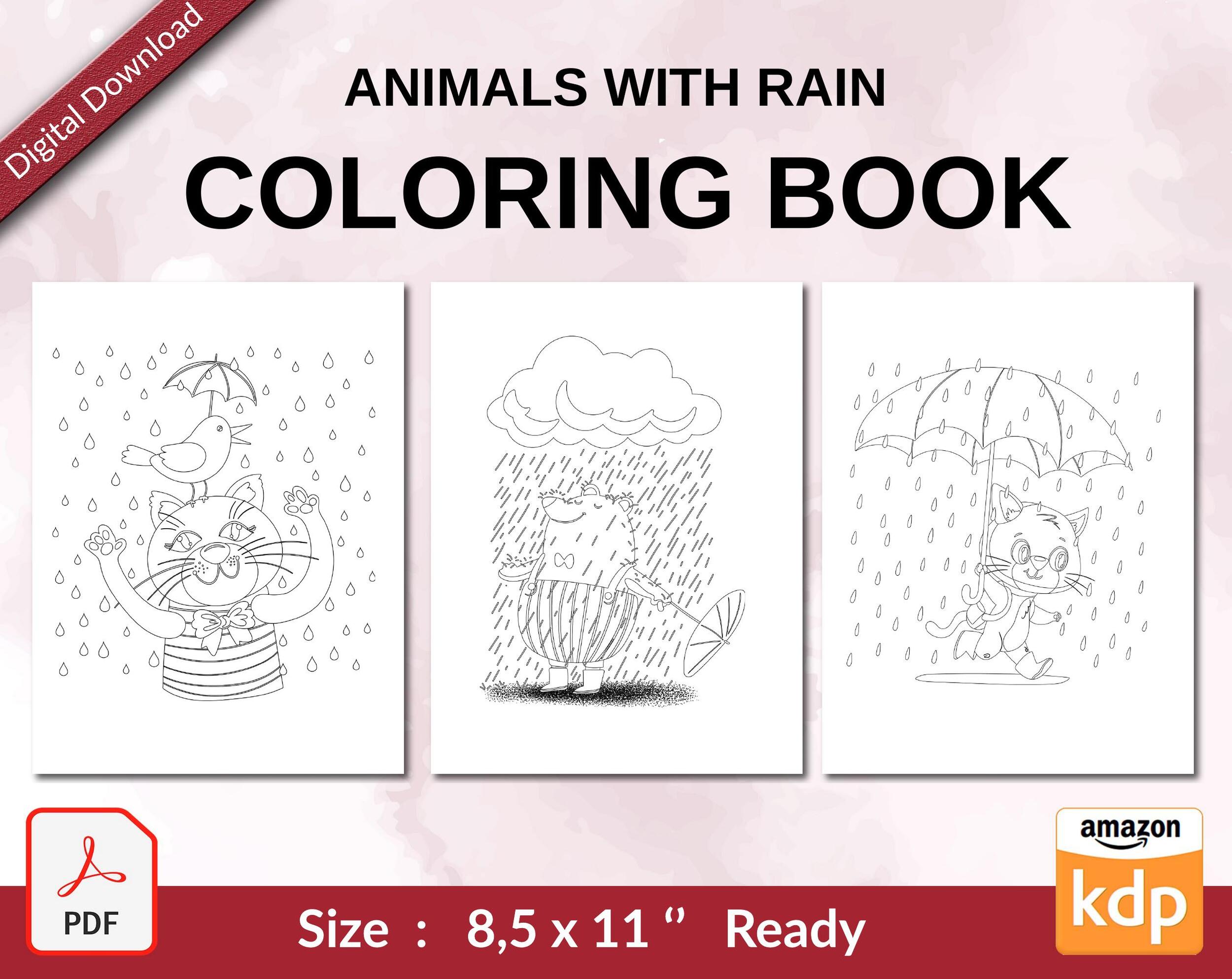 Rain coloring pages for kids animals with rain pdf kdp interior