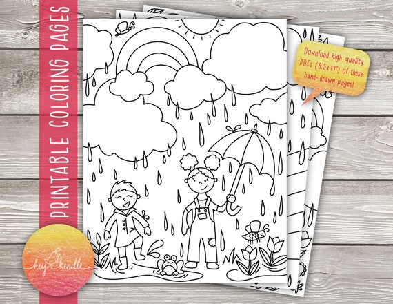 Rain coloring pages instant download