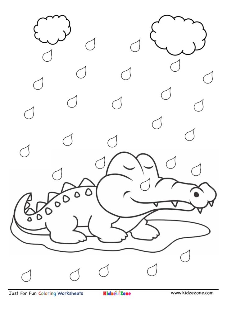 Crocodile in rain cartoon coloring page