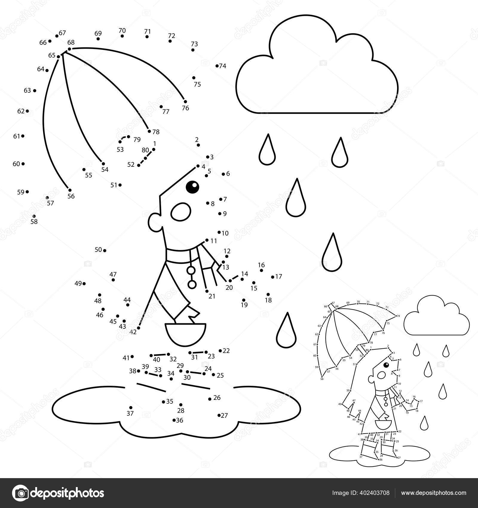 Numbers game kids coloring page outline girl walking rain coloring stock vector by oleon