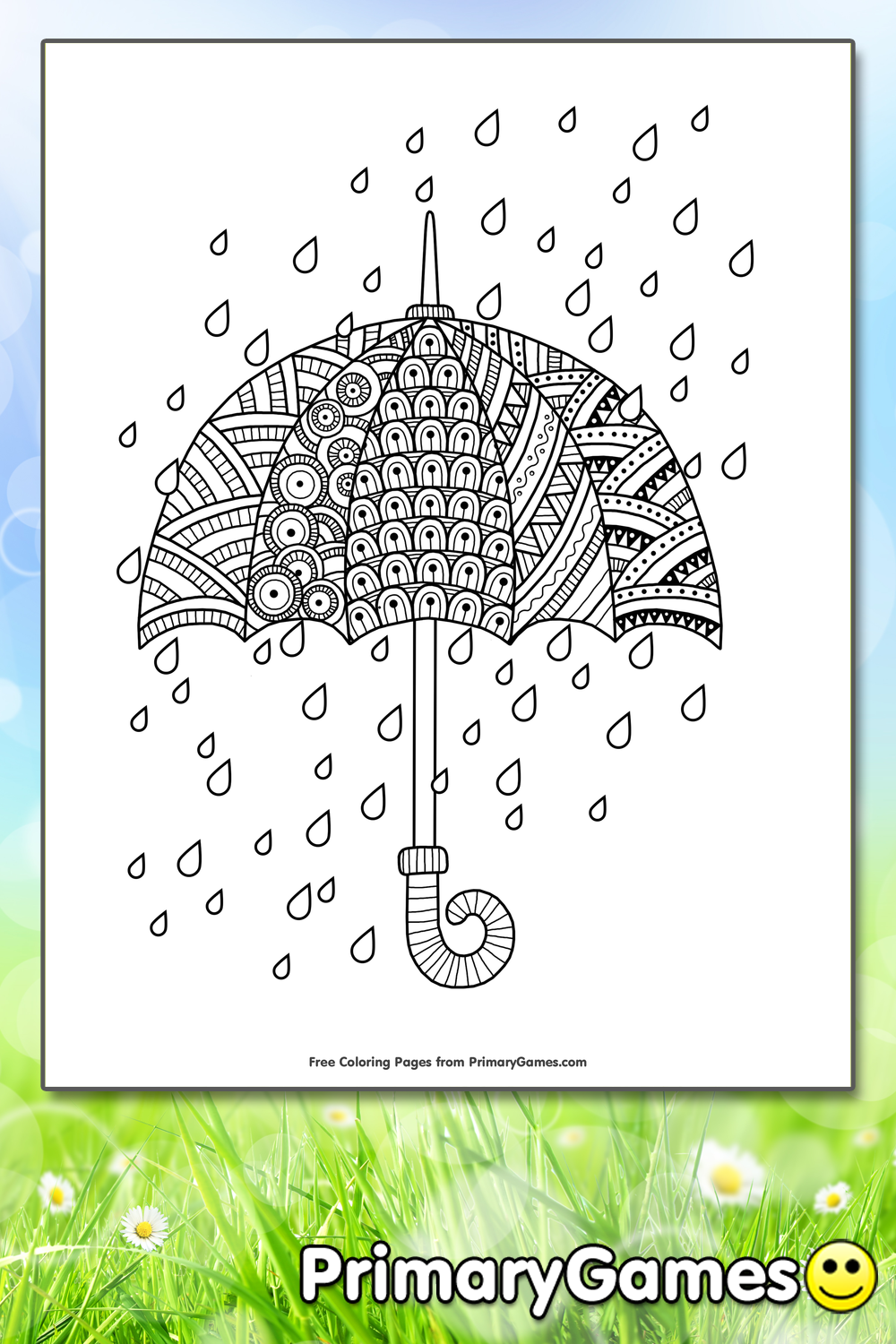 Rain drops with umbrella coloring page â free printable pdf from