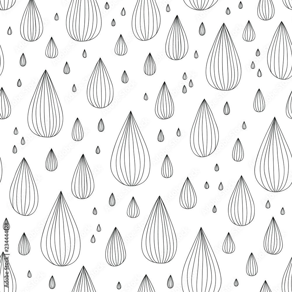 Vector seamless pattern with hand drawn raindrops doodle art endless rain background adult coloring page vector